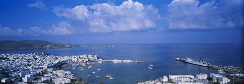 Framed High angle view of buildings at a coast, Mykonos, Cyclades Islands, Greece Print