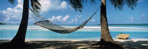 Framed Hammock on the beach, Cook Islands South Pacific Print