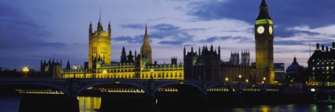 Framed Government Building Lit Up At Night, Big Ben And The Houses Of Parliament, London, England, United Kingdom Print