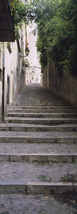 Framed Narrow staircase to a street, Girona, Costa Brava, Catalonia, Spain Print