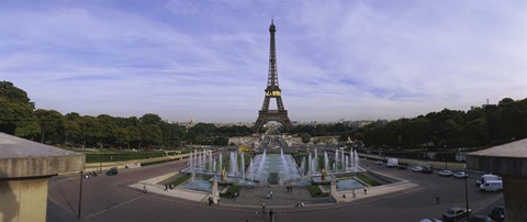 Framed Fountain in front of a tower, Eiffel Tower, Paris, France Print