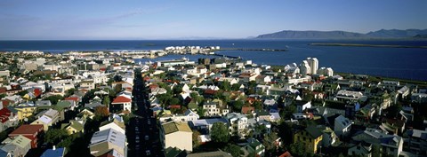 Framed High Angle View Of A City, Reykjavik, Iceland Print