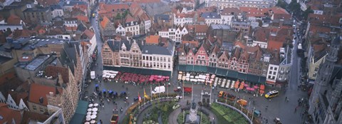 Framed Aerial view of a town square, Bruges, Belgium Print