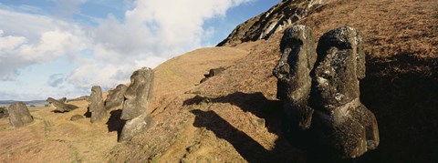 Framed Low angle view of Moai statues, Tahai Archaeological Site, Rano Raraku, Easter Island, Chile Print