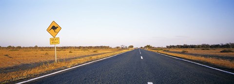Framed Kangaroo Road Warning Sign, Outback Highway, Australia Print
