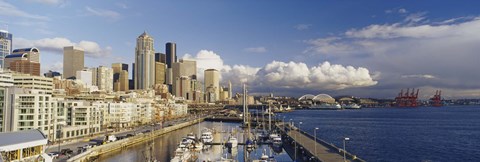 Framed High Angle View Of Boats Docked At A Harbor, Seattle, Washington State, USA Print