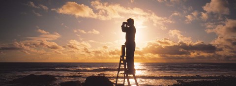 Framed Man Looking Through Binoculars In Silhouette Print