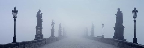 Framed Charles Bridge in Fog Prague Czech Republic Print