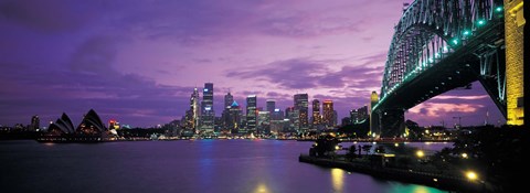 Framed Port Jackson, Sydney Harbor And Bridge Night, Sydney, Australia Print
