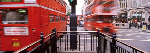 Framed Double-Decker buses on the road, Oxford Circus, London, England Print