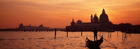 Framed Silhouette of a person on a gondola with a church in background, Santa Maria Della Salute, Grand Canal, Venice, Italy Print