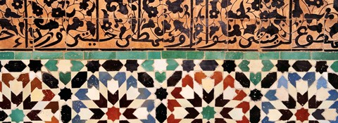 Framed Close-up of design on a wall, Ben Youssef Medrassa, Marrakesh, Morocco Print