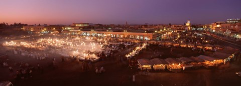 Framed High angle view of a market lit up at dusk, Djemaa El Fna, Medina Quarter, Marrakesh, Morocco Print