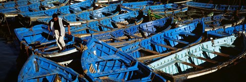 Framed High angle view of boats docked at a port, Essaouira, Morocco Print