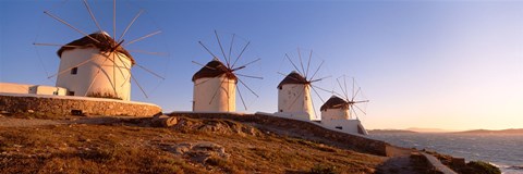 Framed Low angle view of traditional windmills, Mykonos, Cyclades Islands, Greece Print