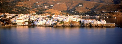 Framed Buildings at the waterfront, Andros, Cyclades Islands, Greece Print