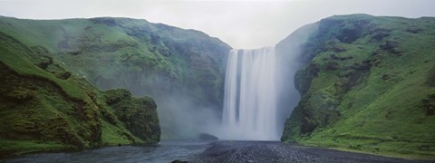 Framed Panoramic View Of A Waterfall, Skogafoss Waterfall, Skogar, Iceland Print