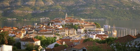 Framed Croatia, Korcula, Korcula Island, City on the waterfront Print