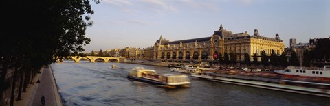 Framed Passenger Craft In A River, Seine River, Musee D&#39;Orsay, Paris, France Print