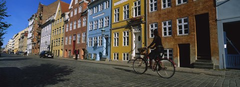 Framed Woman Riding A Bicycle, Copenhagen, Denmark Print