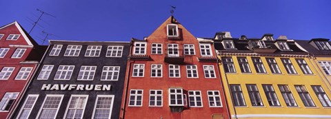 Framed Low Angle View Of Houses, Nyhavn, Copenhagen, Denmark Print