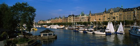 Framed Boats In A River, Stockholm, Sweden Print