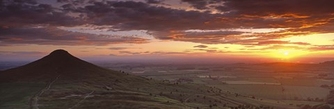 Framed Silhouette Of A Hill At Sunset, Roseberry Topping, North Yorkshire, Cleveland, England, United Kingdom Print