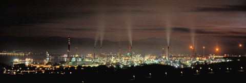 Framed High angle view of oil refinery at lit up at night, La Linea De La Concepcion, Andalusia, Spain Print