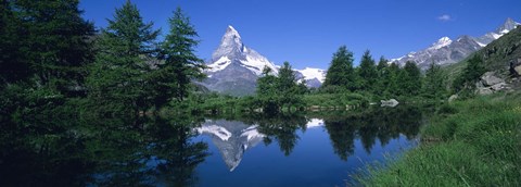 Framed Reflection of a snow covered mountain near a lake, Grindjisee, Matterhorn, Zermatt, Switzerland Print