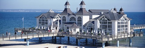 Framed Tourists On A Bridge, The Seebruecke, Sellin, Isle Of Ruegen, Germany Print