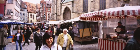 Framed Large Group Of People Walking On The Street, Baden-Wurttemberg, Tuebingen, Germany Print