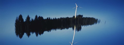 Framed Reflection Of A Wind Turbine And Trees On Water, Black Forest, Germany Print