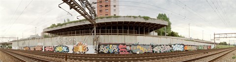 Framed Graffiti on the wall along a railroad track, Basel, Switzerland Print