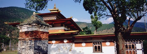 Framed Temple In A City, Chimi Lhakhang, Punakha, Bhutan Print