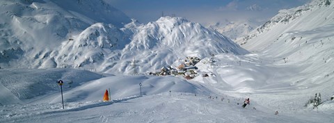 Framed Rear view of a person skiing in snow, St. Christoph, Austria Print