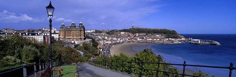 Framed High Angle View Of A City, Scarborough, North Yorkshire, England, United Kingdom Print