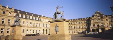 Framed Low Angle View Of Statues In Front Of A Palace, New Palace, Schlossplatz, Stuttgart, Baden-Wurttemberg, Germany Print