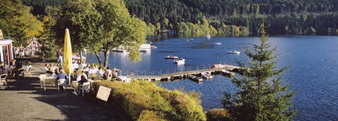 Framed High Angle View Of A Restaurant Near A Lake, Black Forest, Titisee-Neustadt, Baden-Wurttemberg, Germany Print
