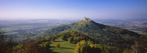 Framed High Angle View Of A Castle On Top Of A Hill, Burg Hohenzollern, Hechingen, Zollernalbkreis, Baden-Wurttemberg, Germany Print