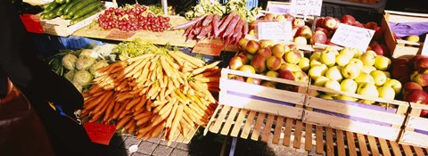 Framed High angle view of fruits and vegetables in a vegetable stand, Stuttgart, Germany Print
