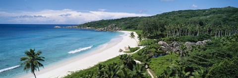 Framed High angle view of the beach, Grand Anse Beach, La Digue Island, Seychelles Print