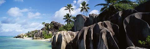 Framed Rock formations on the beach, Anse Source D&#39;argent Beach, La Digue Island, Seychelles Print