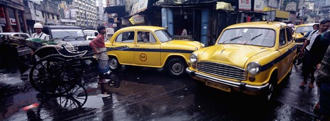 Framed Traffic in a street, Calcutta, West Bengal, India Print