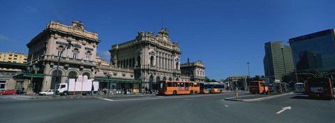 Framed Bus parked in front of a railroad station, Brignole Railway Station, Piazza Giuseppe Verdi, Genoa, Italy Print