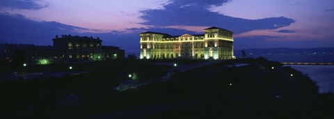 Framed Buildings lit up at night, Palais Due Pharo, Marseille, Bouches-Du-Rhone, Provence-Alpes-Cote Daze, France Print