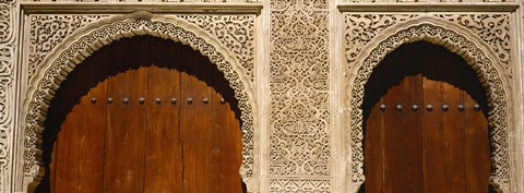 Framed Low angle view of carving on arches of a palace, Court Of Lions, Alhambra, Granada, Andalusia, Spain Print