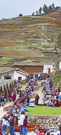 Framed Group of people in a market, Chinchero Market, Andes Mountains, Urubamba Valley, Cuzco, Peru Print