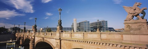 Framed Statue on an arch bridge, Moltke Bridge, Central Station, Berlin, Germany Print