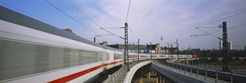 Framed Silver Train on railroad tracks, Central Station, Berlin, Germany Print