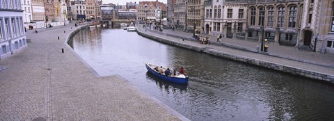 Framed High angle view of a boat in a river, Leie River, Graslei, Korenlei, Ghent, Belgium Print